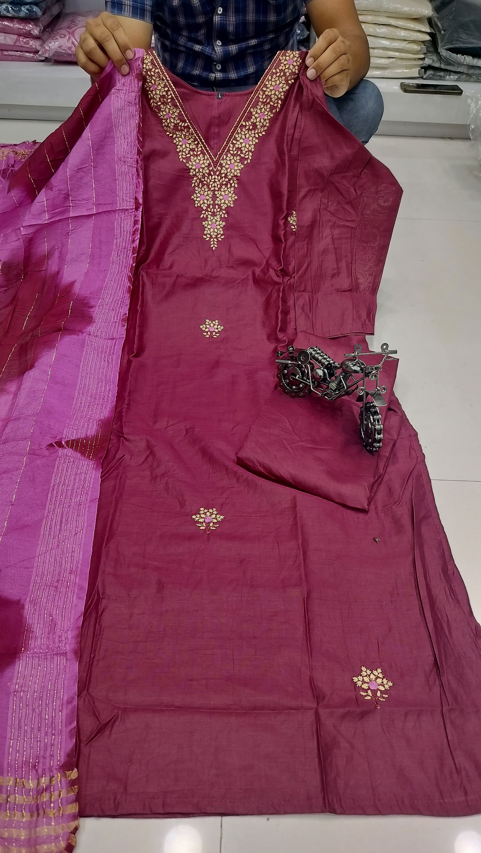 Virat Designer V Neck Kurti With Bottom Dupatta Catalog